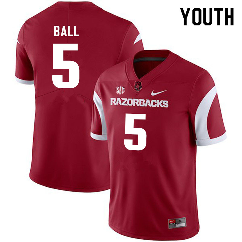 Youth #5 Cameron Ball Arkansas Razorbacks College Football Jerseys Sale-Cardinal - Click Image to Close